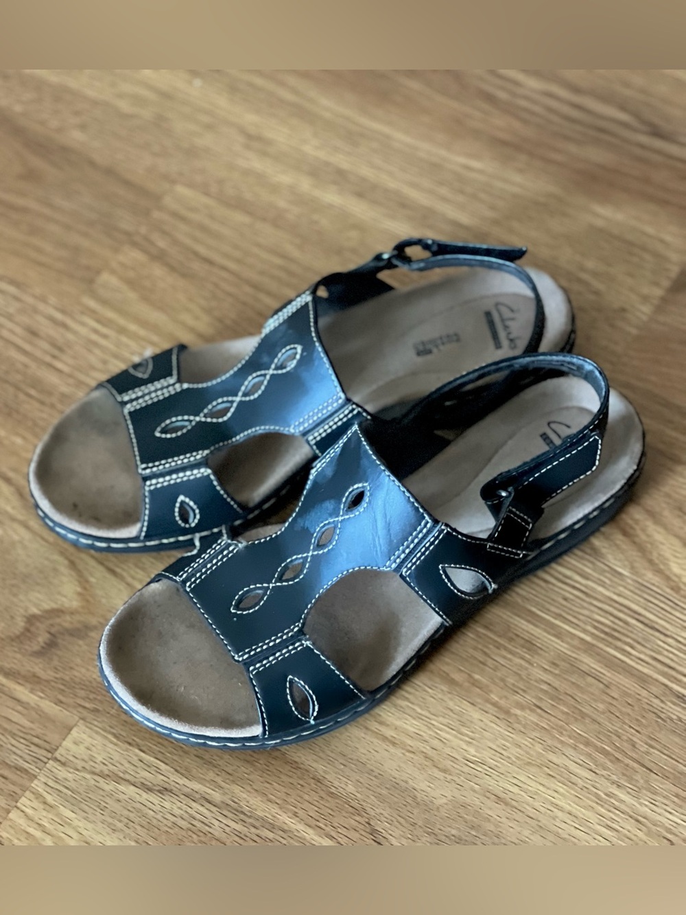 Clarks Collection Leisa Lakelyn flats shoes comfort sandals 9 M 40 Black Leather